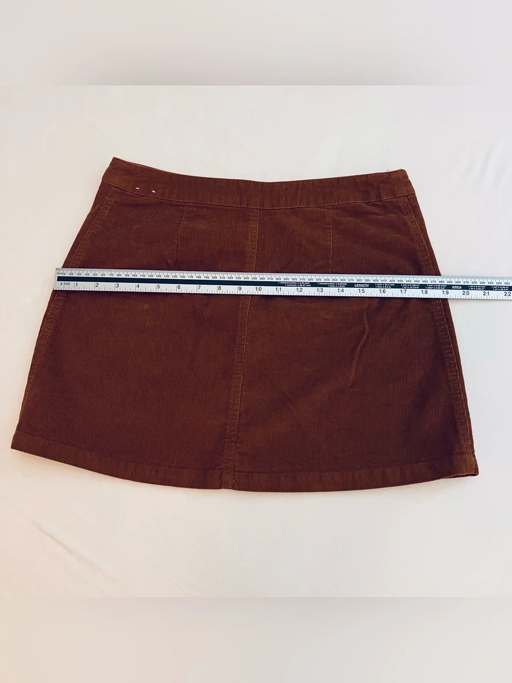Abercrombie & Fitch Rust Brown Corduroy Mini Skirt with Silver Zipper Detail